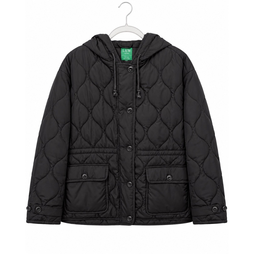J.Crew Signature Puffer Jacket Women's 2X Black Quilted Hooded PrimaLoft